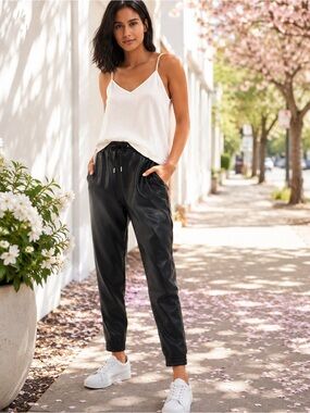 🖤 Anthropologie Avec Les Filles Black Vegan Leather Joggers